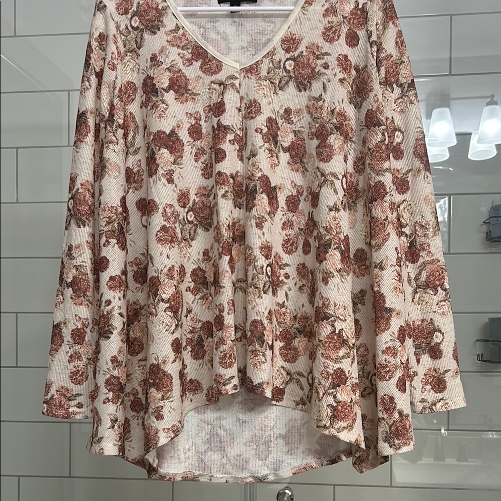 Floral Cream and Brown Women's Top